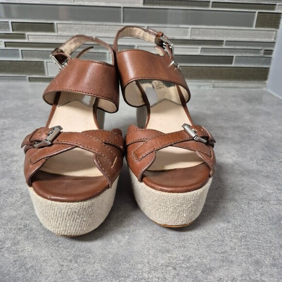 7 Michael Kors Brown Leather Platform Sandals - Picture 8 of 14